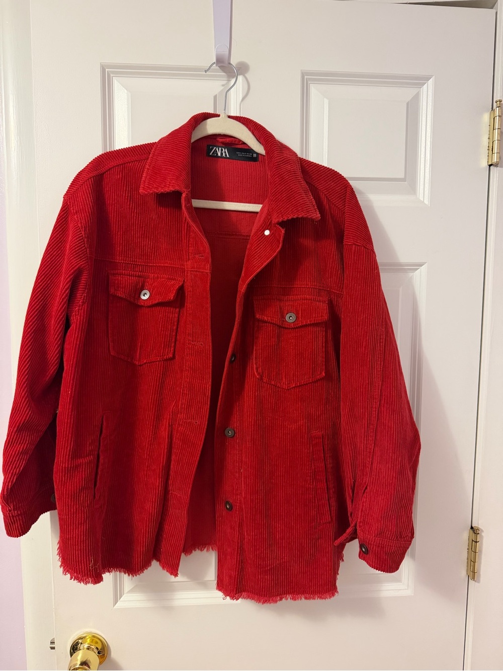 Zara Red Corduroy Shacket with Chest Pockets